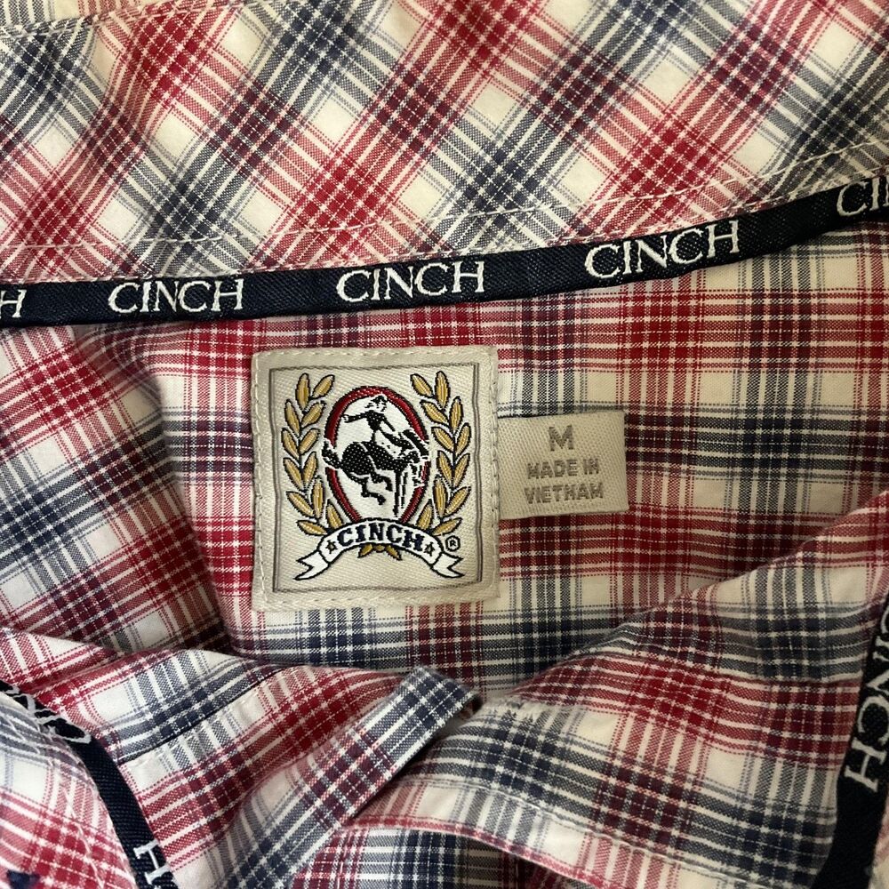 Cinch Shirt Mens Medium Red Blue White Plaid Button Down Long Sleeve Western - Picture 9 of 11